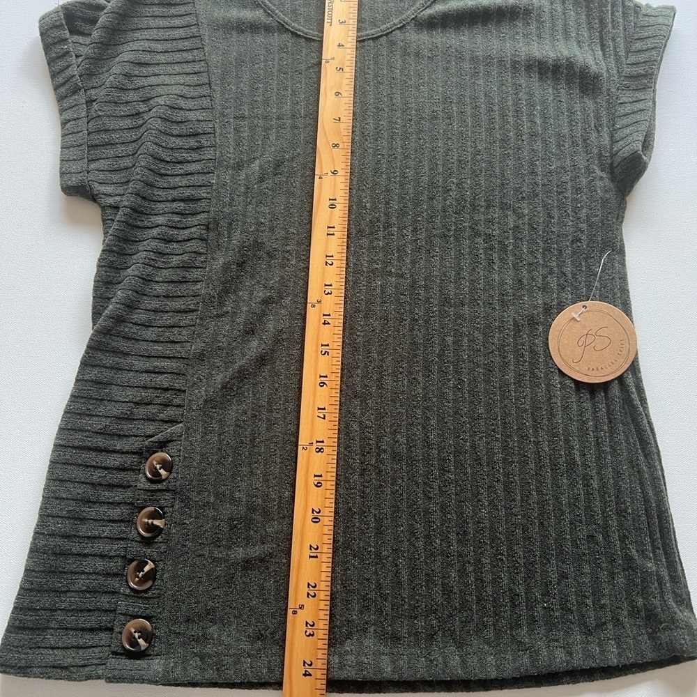 New PARALLEL SKIES Ribbed Button Rolled Sleeve Green Sweater Women SIZE Small - Picture 6 of 8